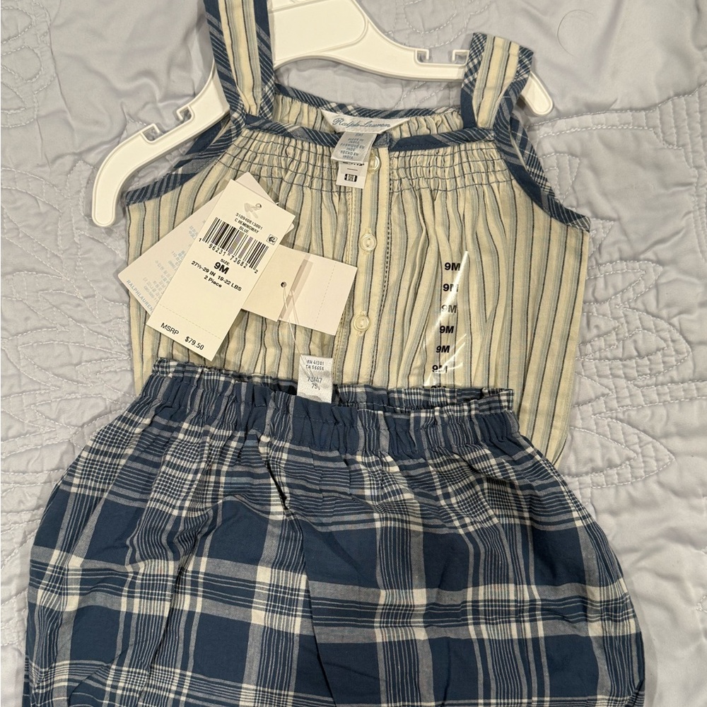 Ralph Lauren Blue and Cream Striped Plaid Set